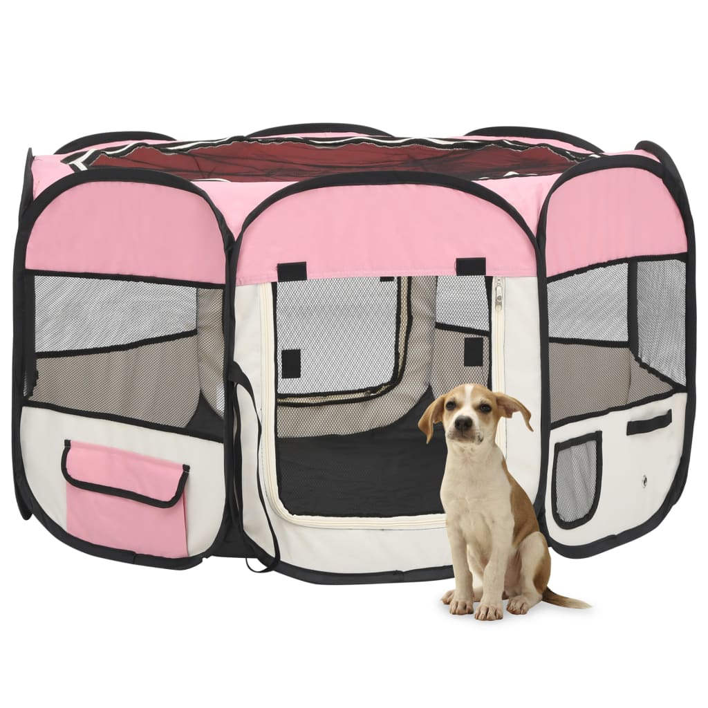 Vetonek Parque de perros plegable y bolsa transporte rosa 110x110x58cm