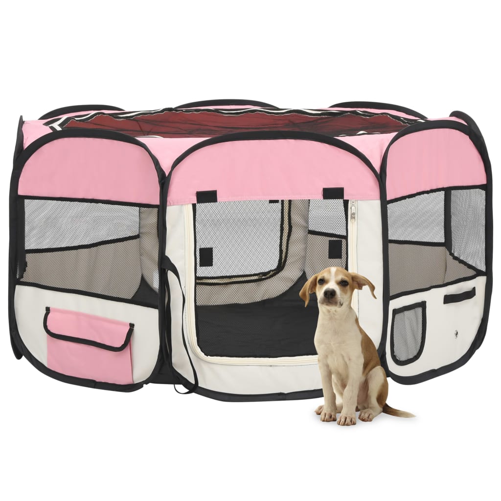 Vetonek Parque de perros plegable y bolsa transporte rosa 125x125x61cm