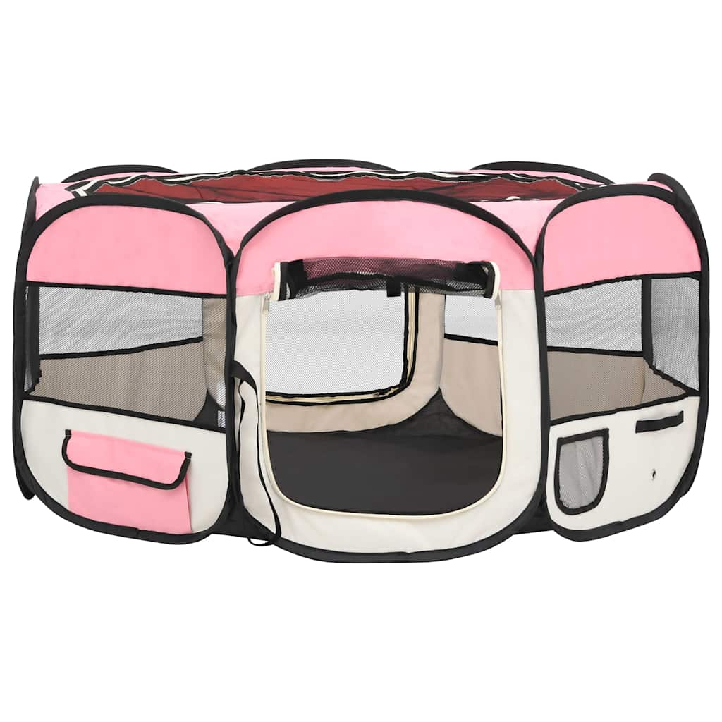 Parque de perros plegable y bolsa transporte rosa 145x145x61cm