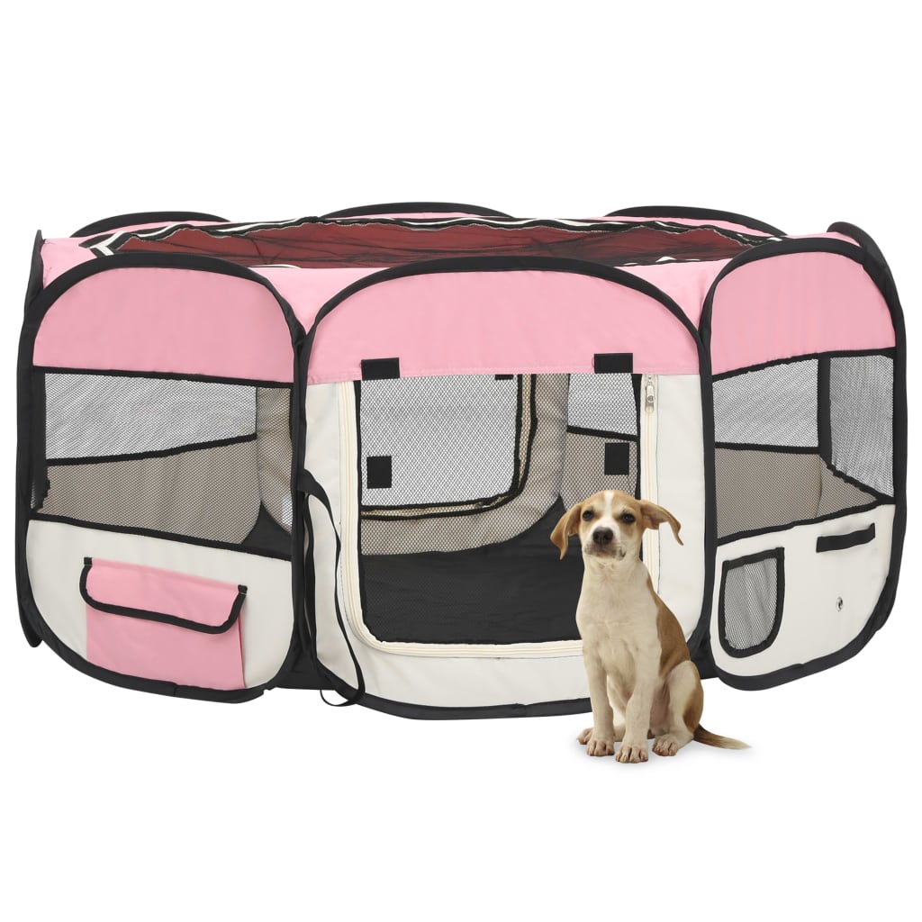 Vetonek Parque de perros plegable y bolsa transporte rosa 145x145x61cm