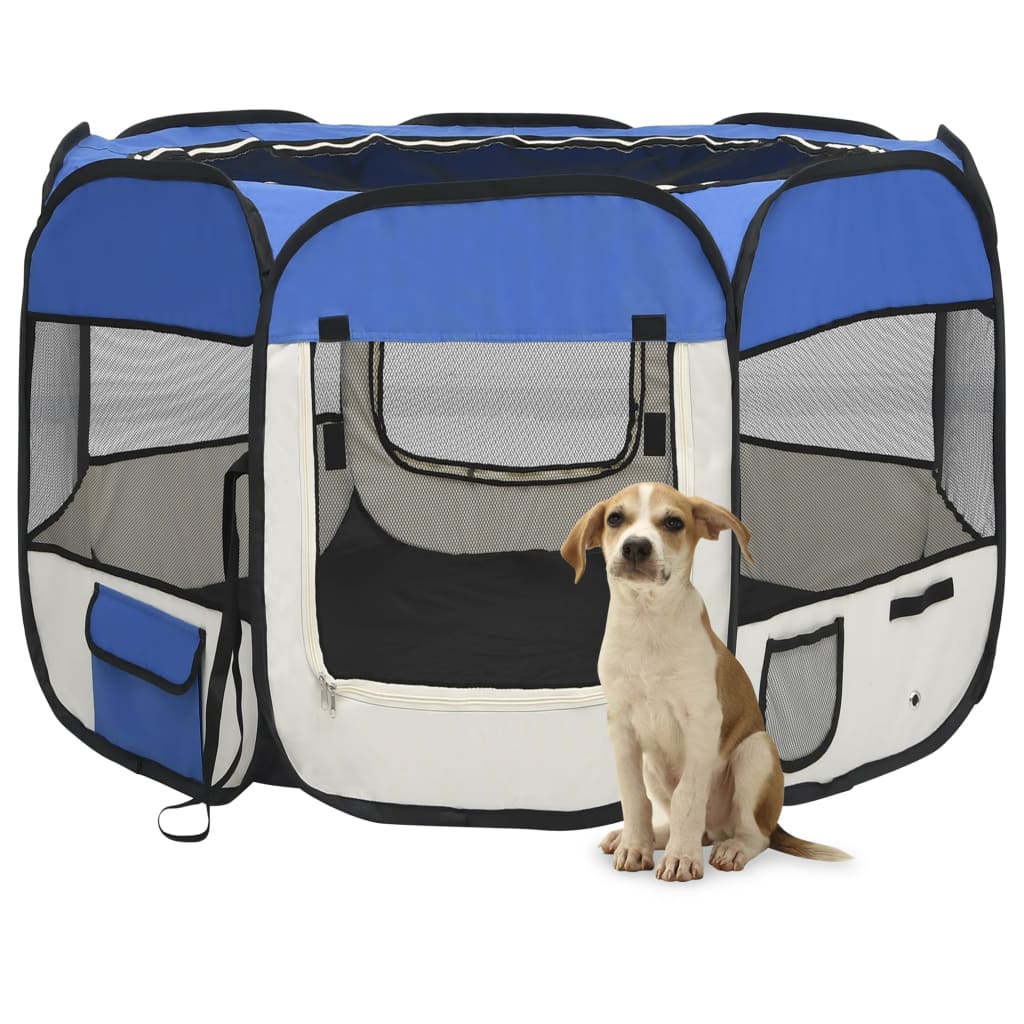 Vetonek Parque de perros plegable y bolsa de transporte azul 90x90x58cm