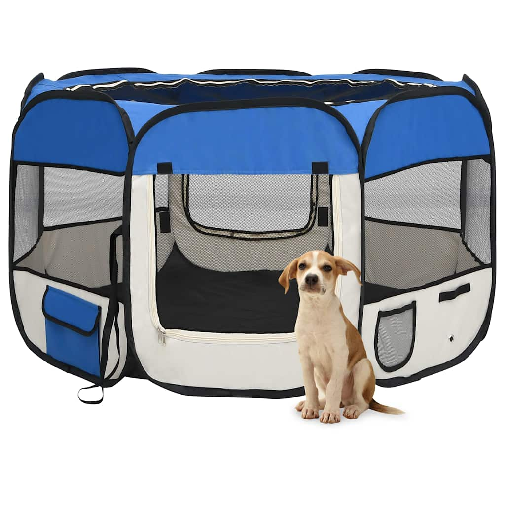 Vetonek Parque de perros plegable y bolsa transporte azul 110x110x58cm