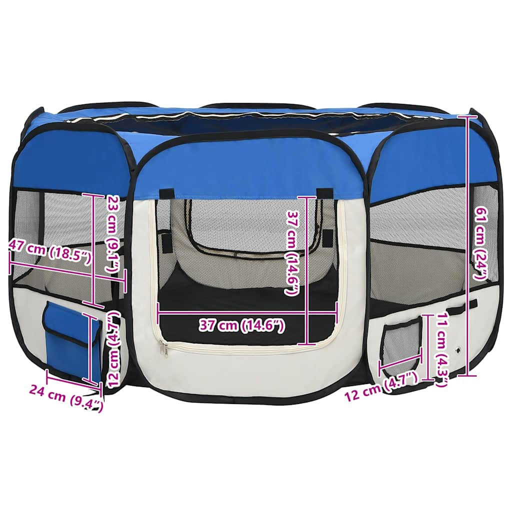 Parque de perros plegable y bolsa transporte azul 125x125x61cm