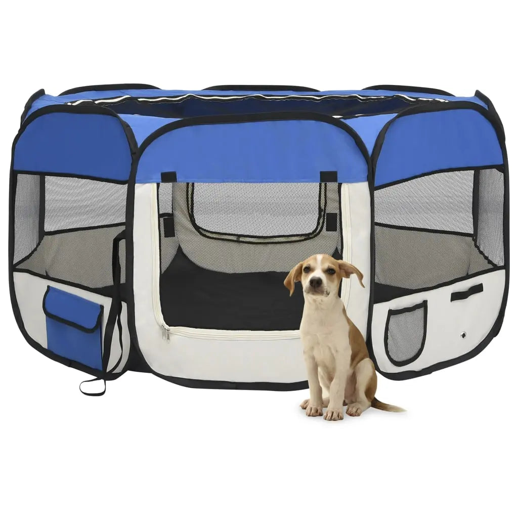 Vetonek Parque de perros plegable y bolsa transporte azul 125x125x61cm