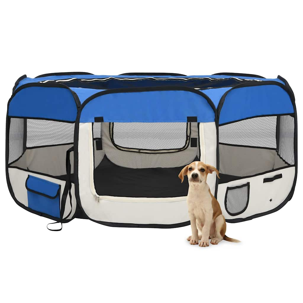 Vetonek Parque de perros plegable y bolsa transporte azul 145x145x61cm