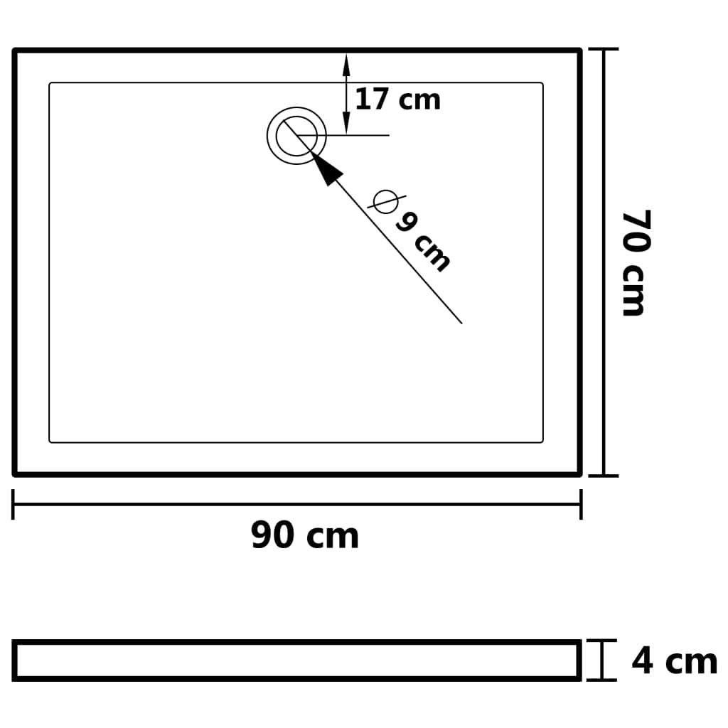 Shower dish with 90x70x4 cm ABS points