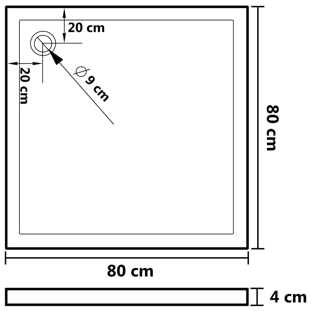 Plato de ducha cuadrado de ABS blanco 80x80 cm