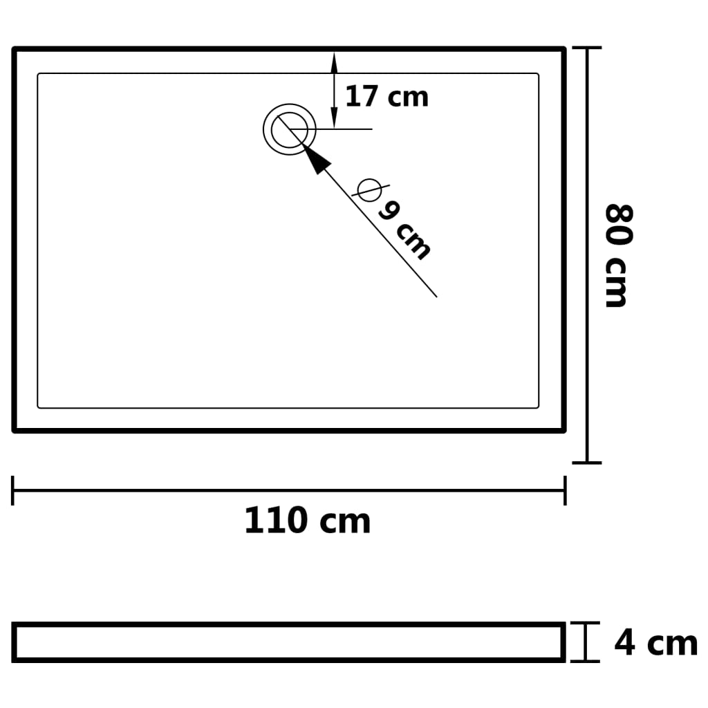 Black rectangular shower plate ABS 80x110 cm