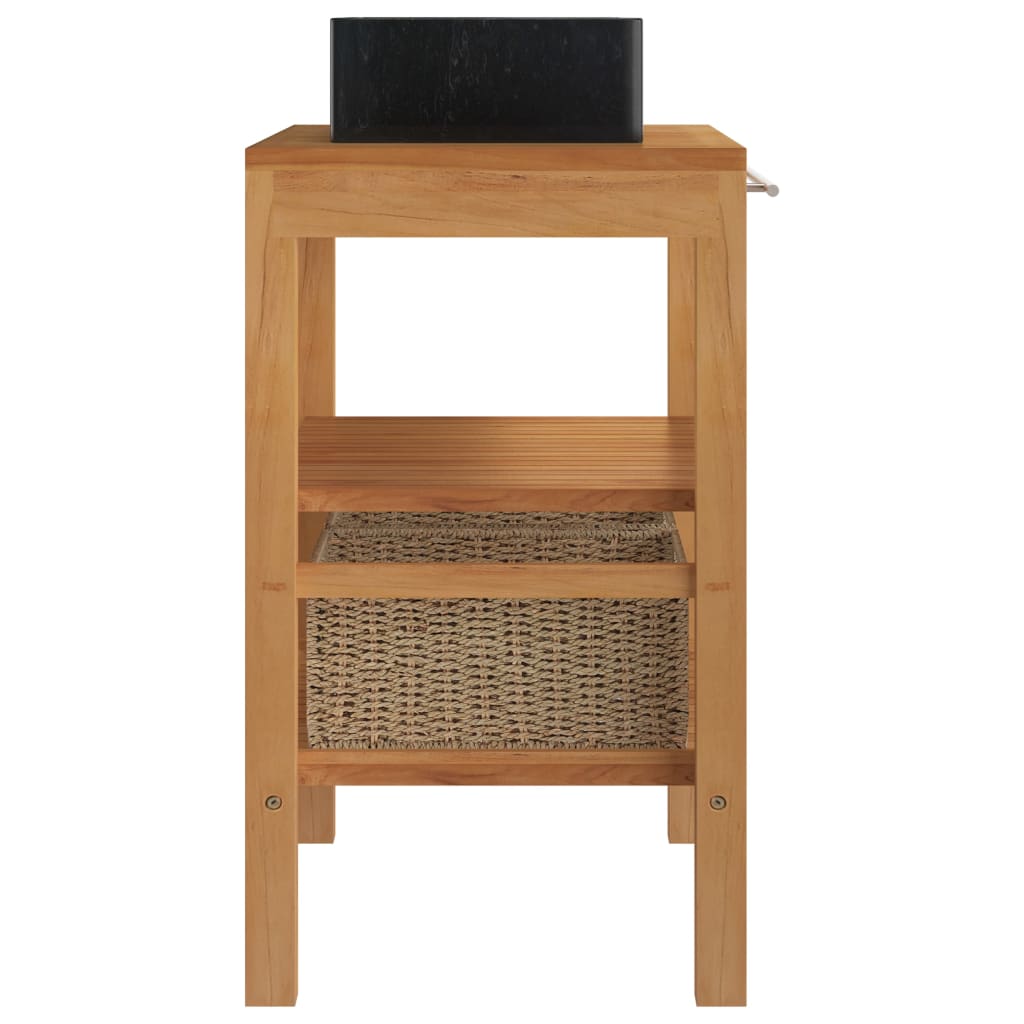 Mueble tocador madera teca maciza con lavabo de mármol negro V73