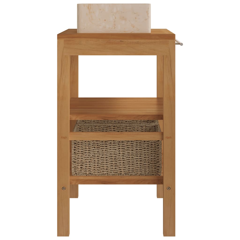 Mueble tocador madera teca maciza con lavabo de mármol crema V74