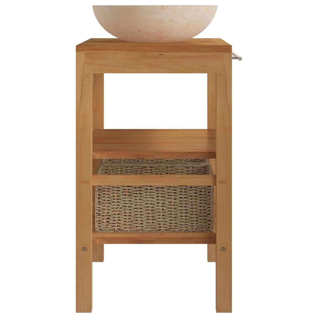 Mueble tocador madera teca maciza con lavabo de mármol crema V76