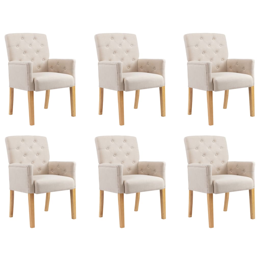 Vetonek Sillas de comedor con reposabrazos 6 unidades de tela beige 