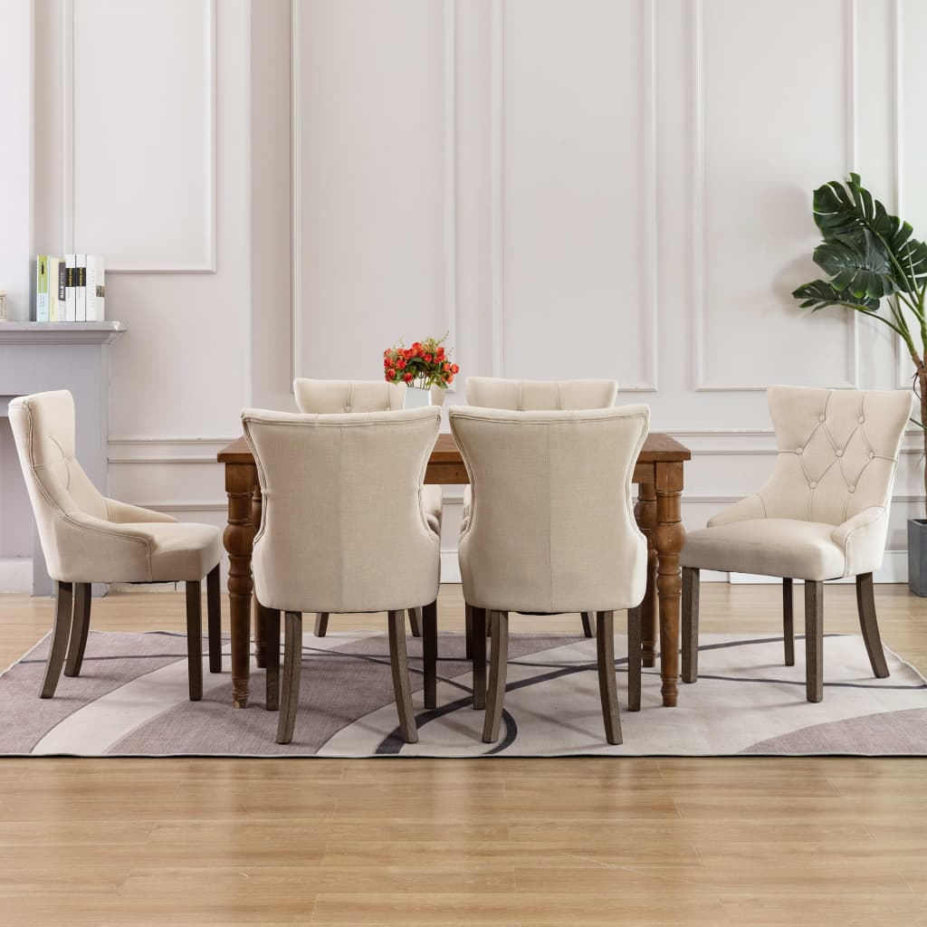 Vetonek Sillas de comedor 6 unidades de tela beige