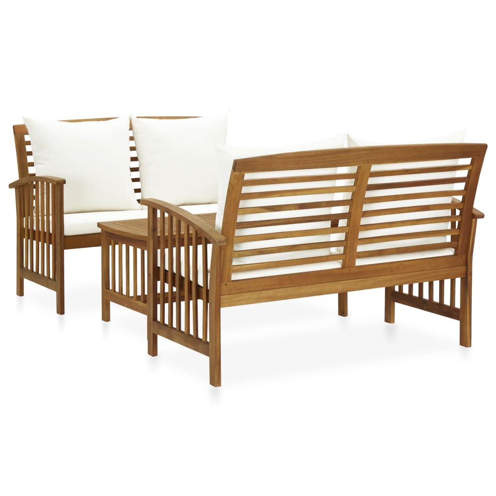 Vetonek Muebles de jardín 3 piezas con cojines madera maciza de acacia 