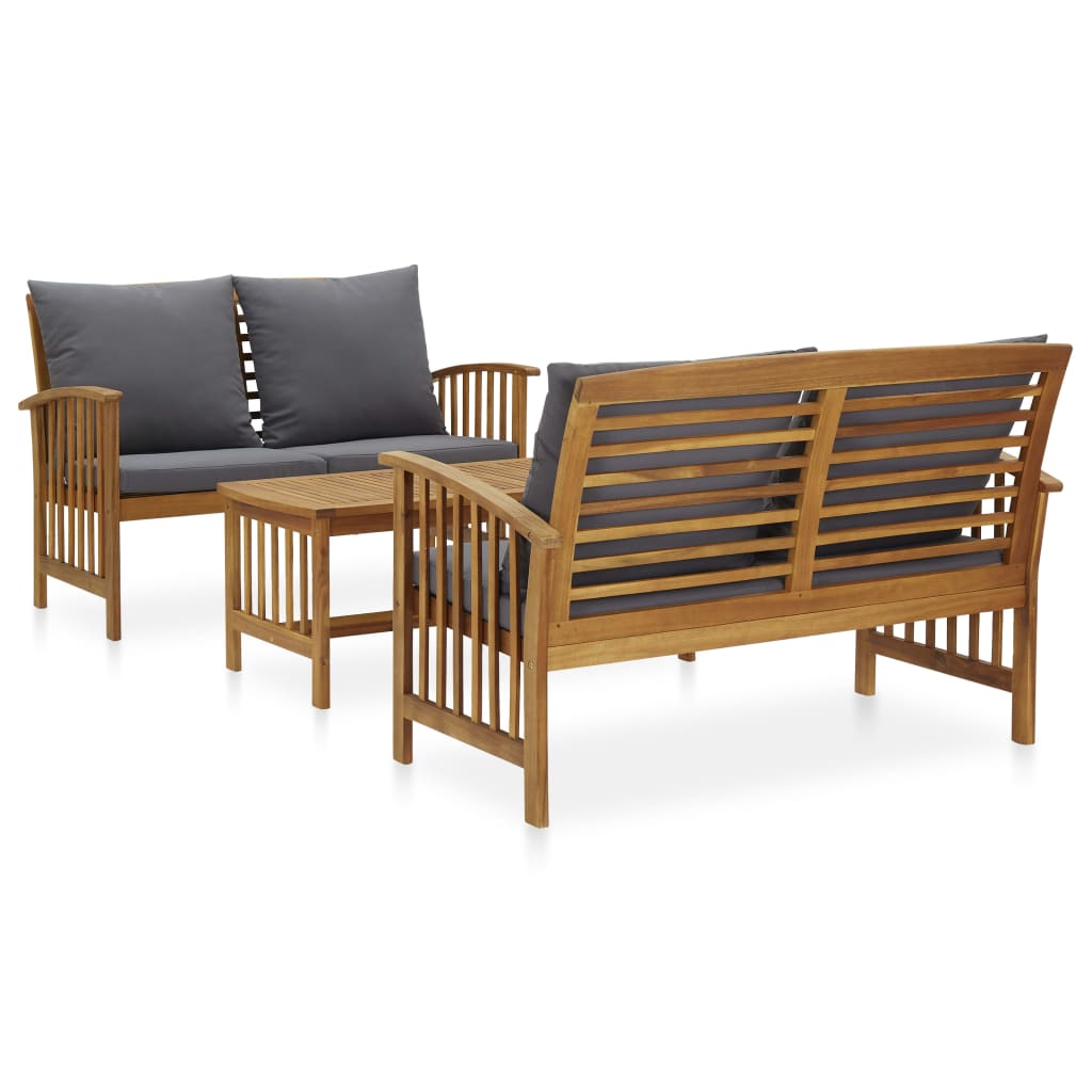 Vetonek Muebles de jardín 3 piezas con cojines madera maciza de acacia 