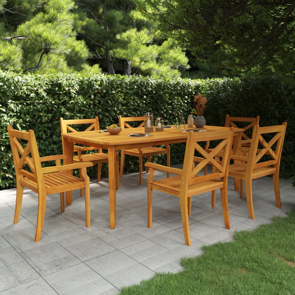 Vetonek Juego de comedor de jardín 7 piezas madera maciza de acacia