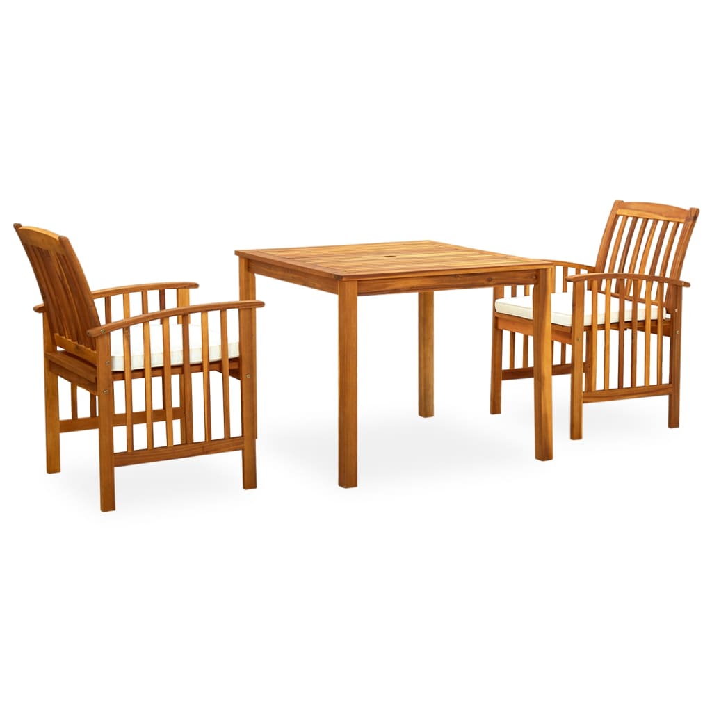 Vetonek Set comedor de jardín 3 pzas y cojines madera maciza de acacia