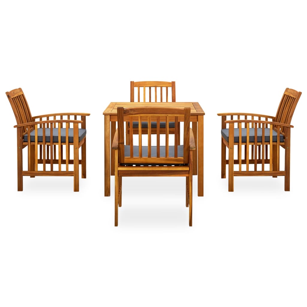 Set comedor de jardín 5 pzas y cojines madera maciza de acacia vidaXL