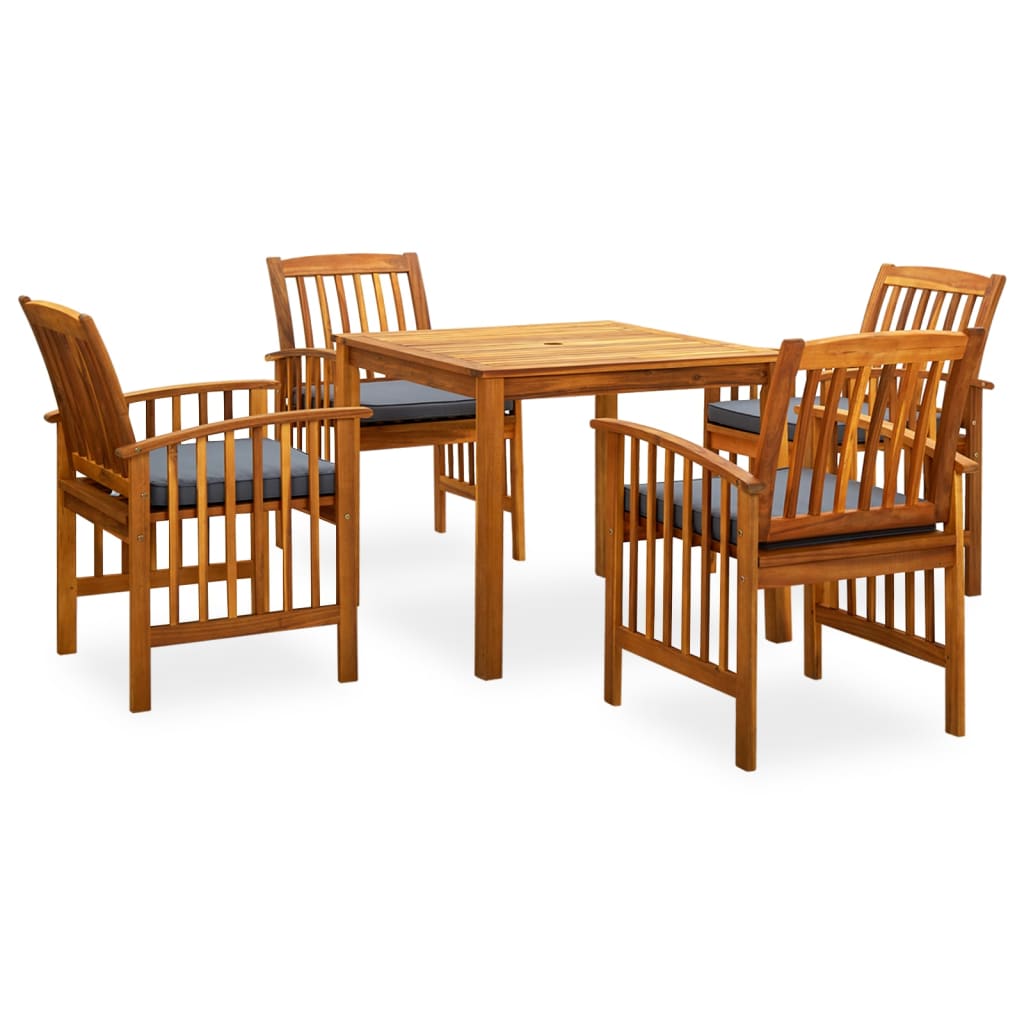 Vetonek Set comedor de jardín 5 pzas y cojines madera maciza de acacia