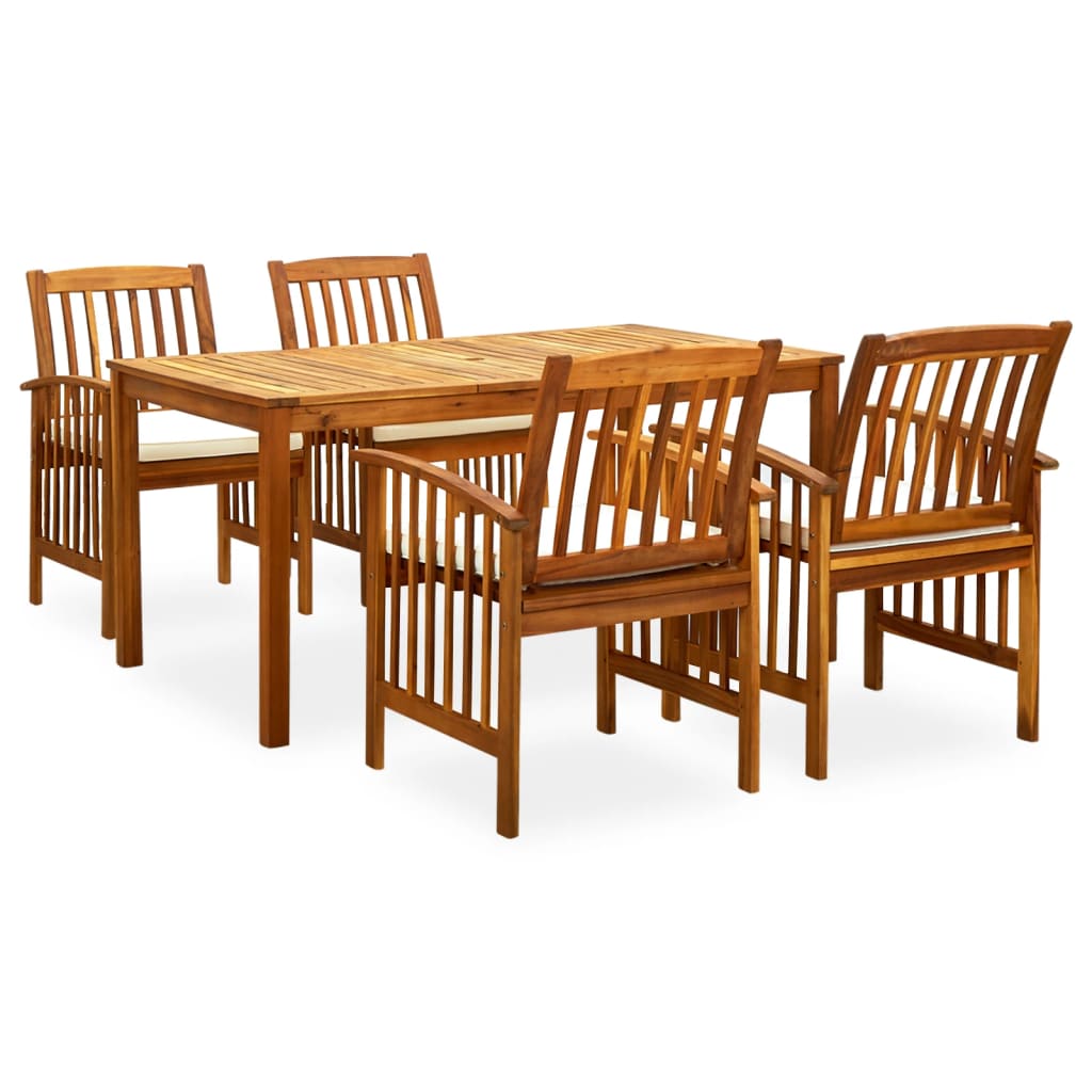 Vetonek Set comedor de jardín 5 pzas y cojines madera maciza de acacia