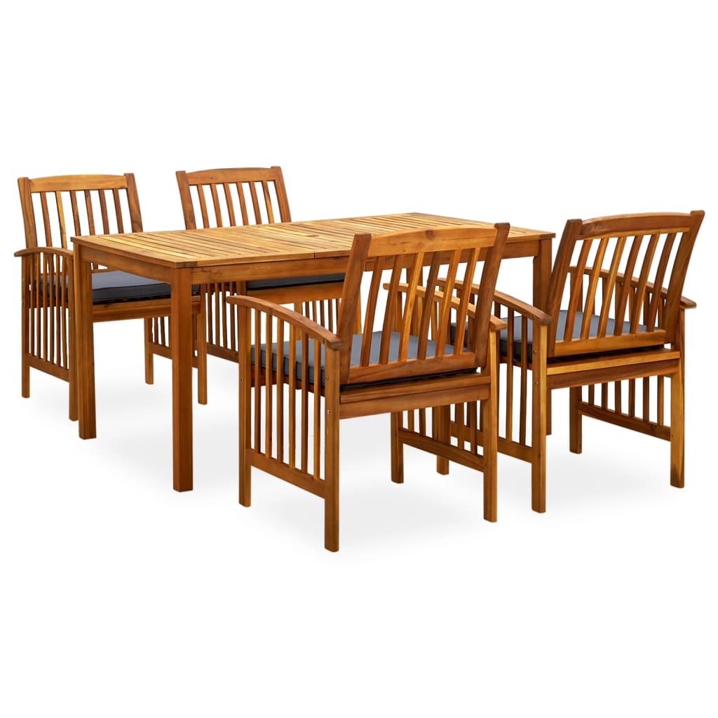 Vetonek Set comedor de jardín 5 pzas y cojines madera maciza de acacia