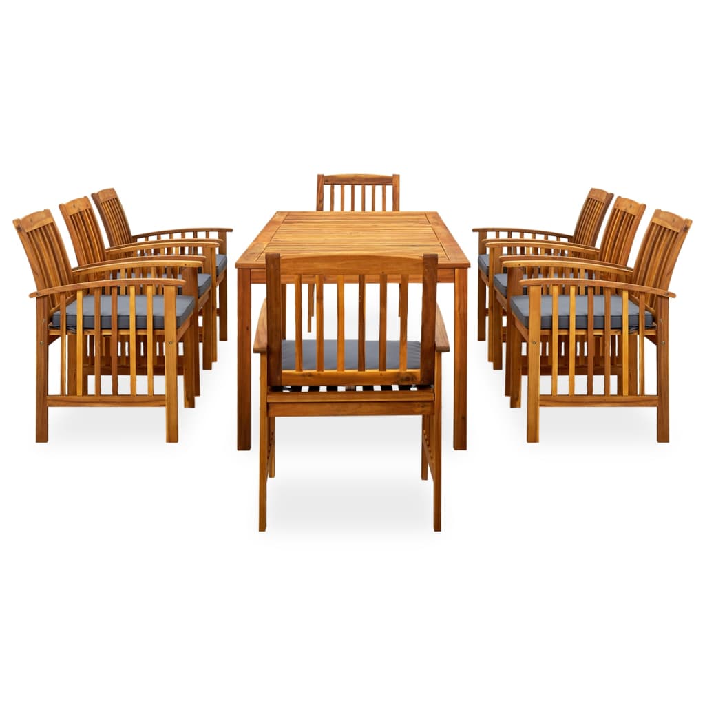 Set comedor de jardín 9 pzas y cojines madera maciza de acacia vidaXL