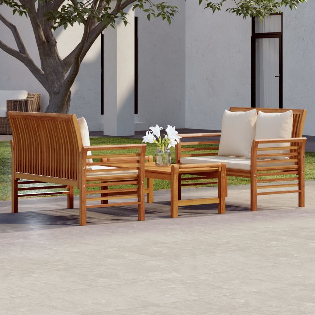 Vetonek Set de muebles para jardín 3 piezas con cojines madera acacia