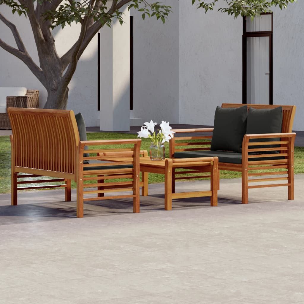 Vetonek Set de muebles para jardín 3 piezas con cojines madera acacia