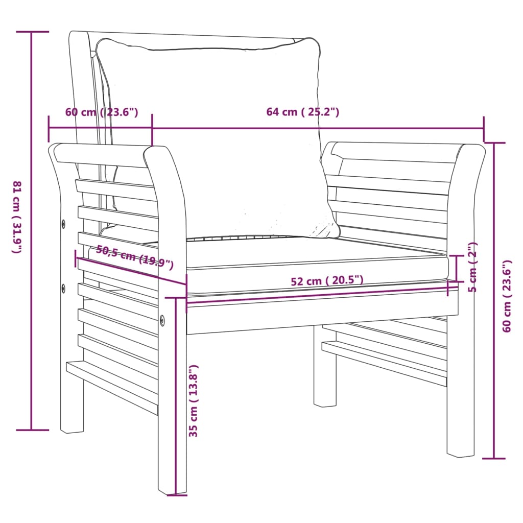 Juego de muebles jardín 5 pzas con cojines madera maciza acacia vidaXL