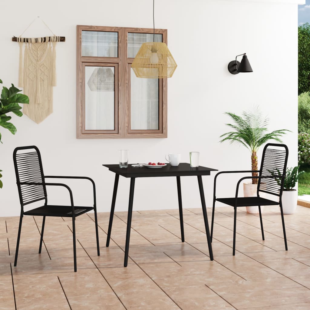 Vetonek Set de comedor de jardín 3 pzas cuerda de algodón y acero negro