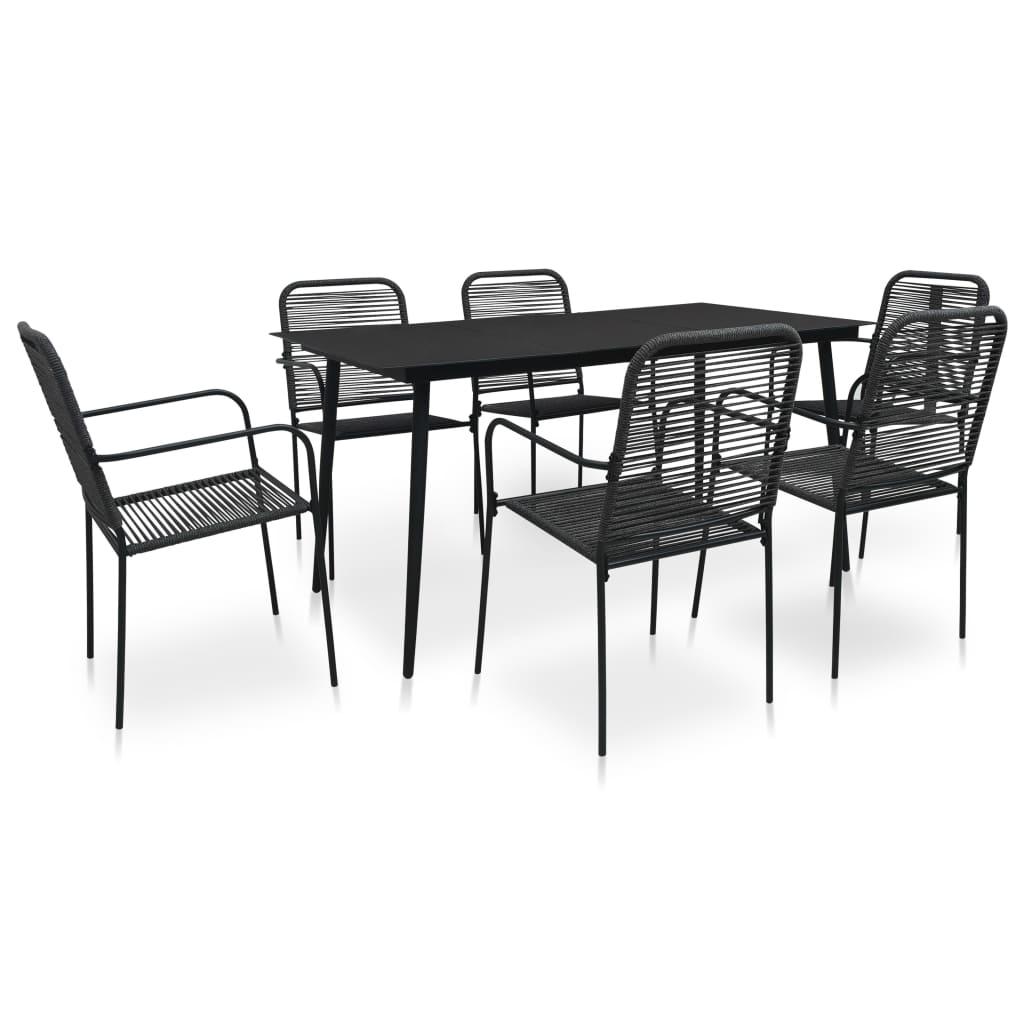 Vetonek Set de comedor de jardín 7 pzas cuerda de algodón y acero negro