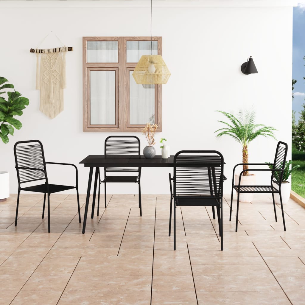 Vetonek Set de comedor de jardín 5 pzas cuerda de algodón y acero negro