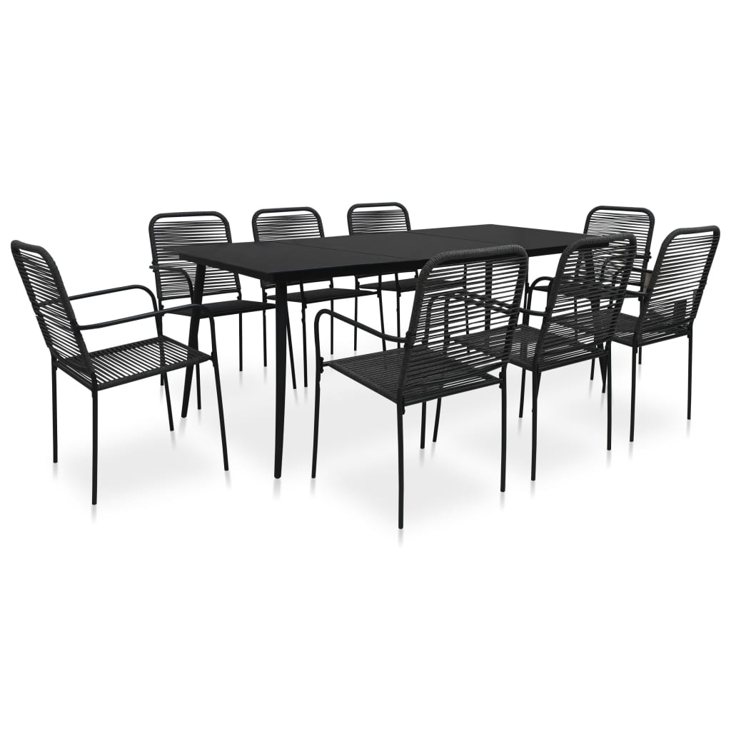 Vetonek Set de comedor de jardín 9 pzas cuerda de algodón y acero negro