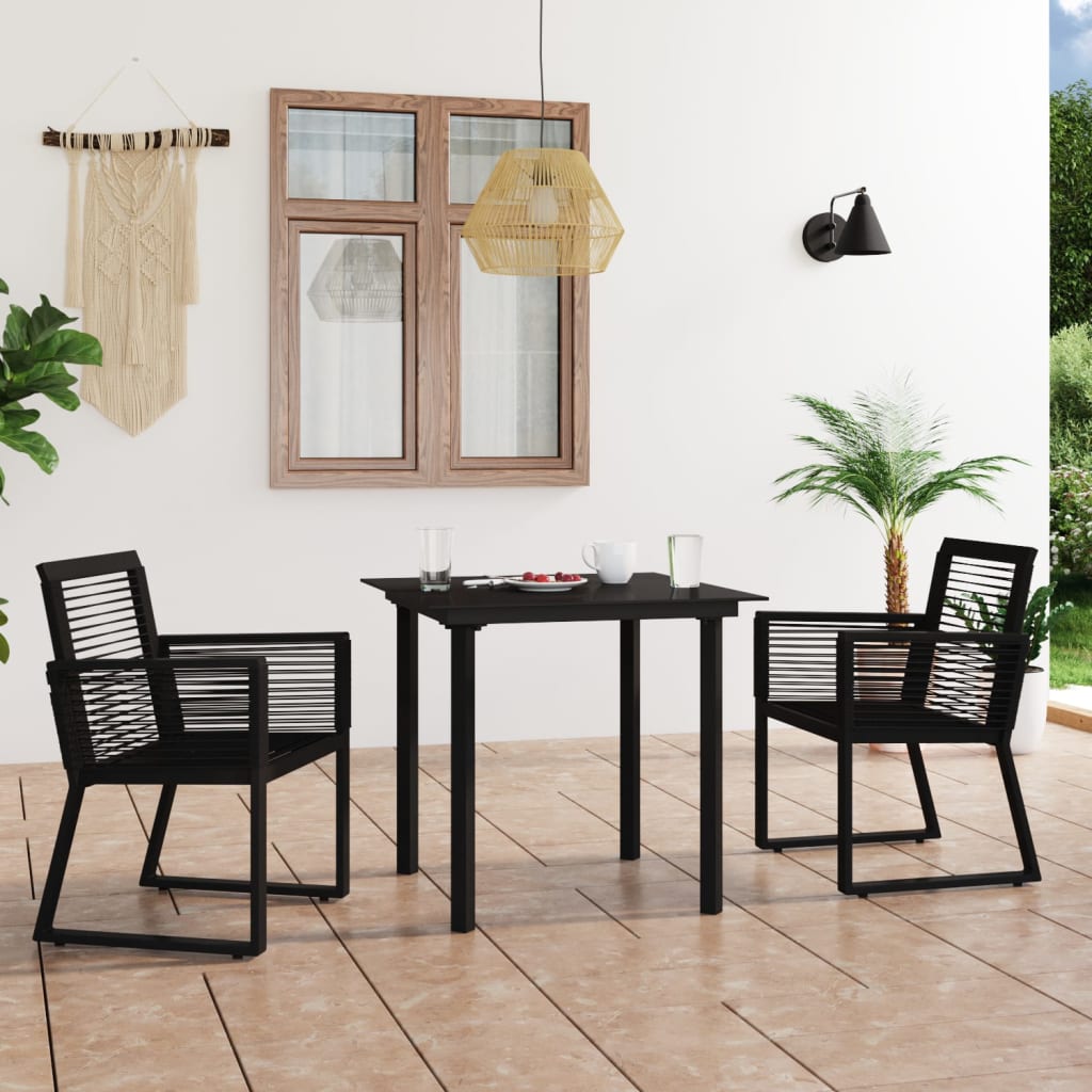 Vetonek Juego de comedor de jardín 3 piezas ratán PVC negro