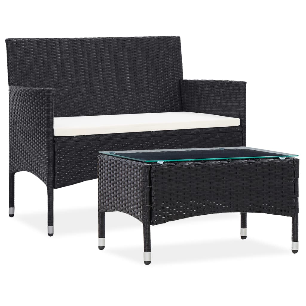 Vetonek Set muebles de jardín 2 piezas con cojín ratán sintético negro 