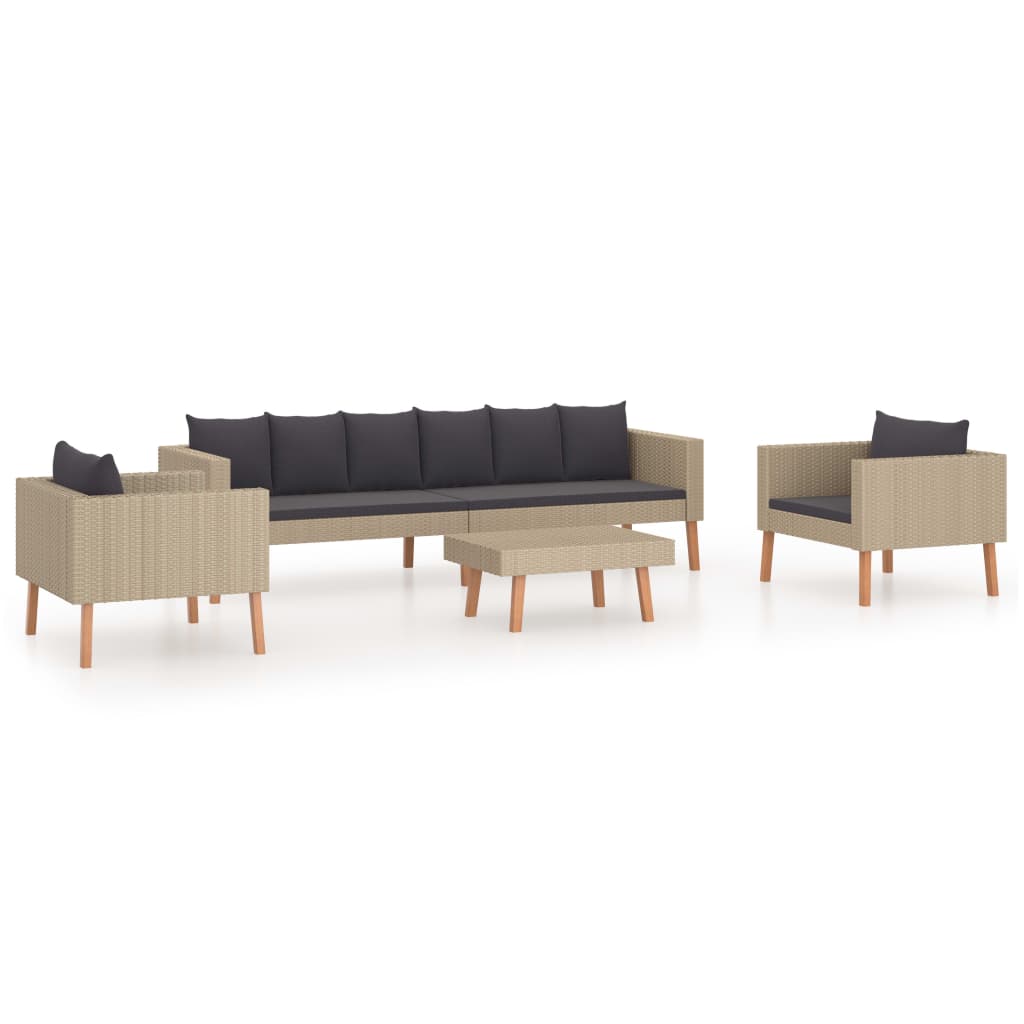 Set de muebles de jardín 4 pzas y cojines ratán sintético beige vidaXL