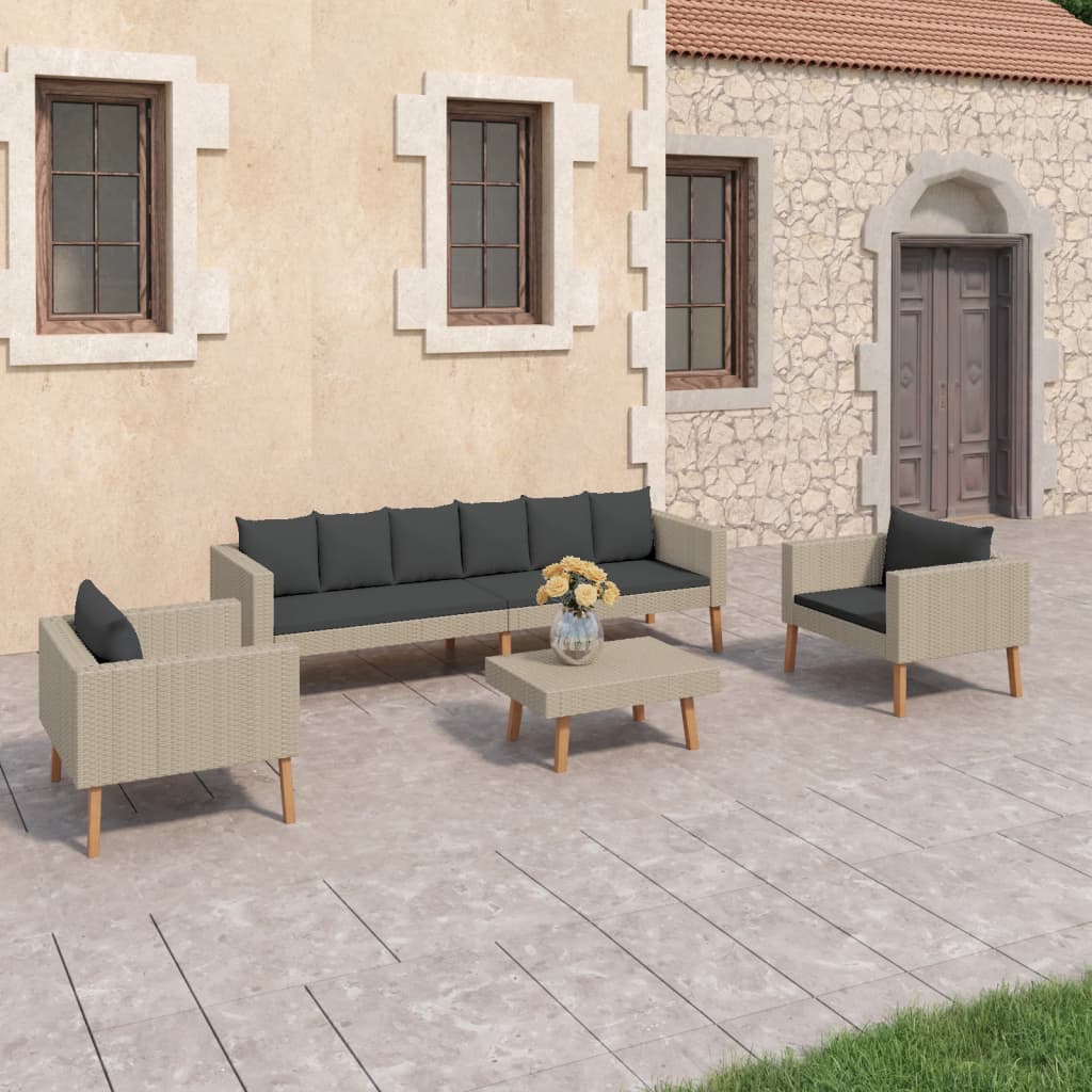 Vetonek Set de muebles de jardín 4 pzas y cojines ratán sintético beige