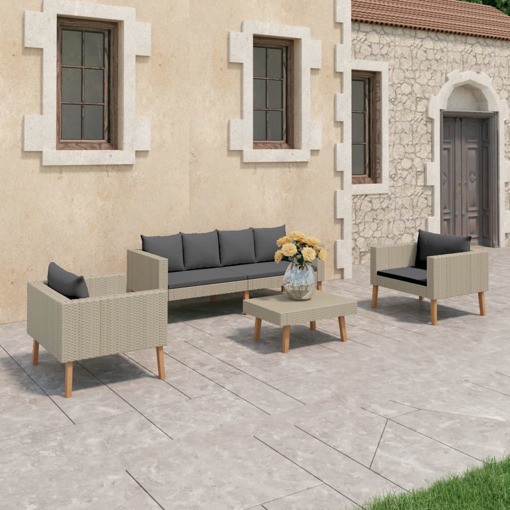 Vetonek Set de muebles de jardín 4 pzas y cojines ratán sintético beige