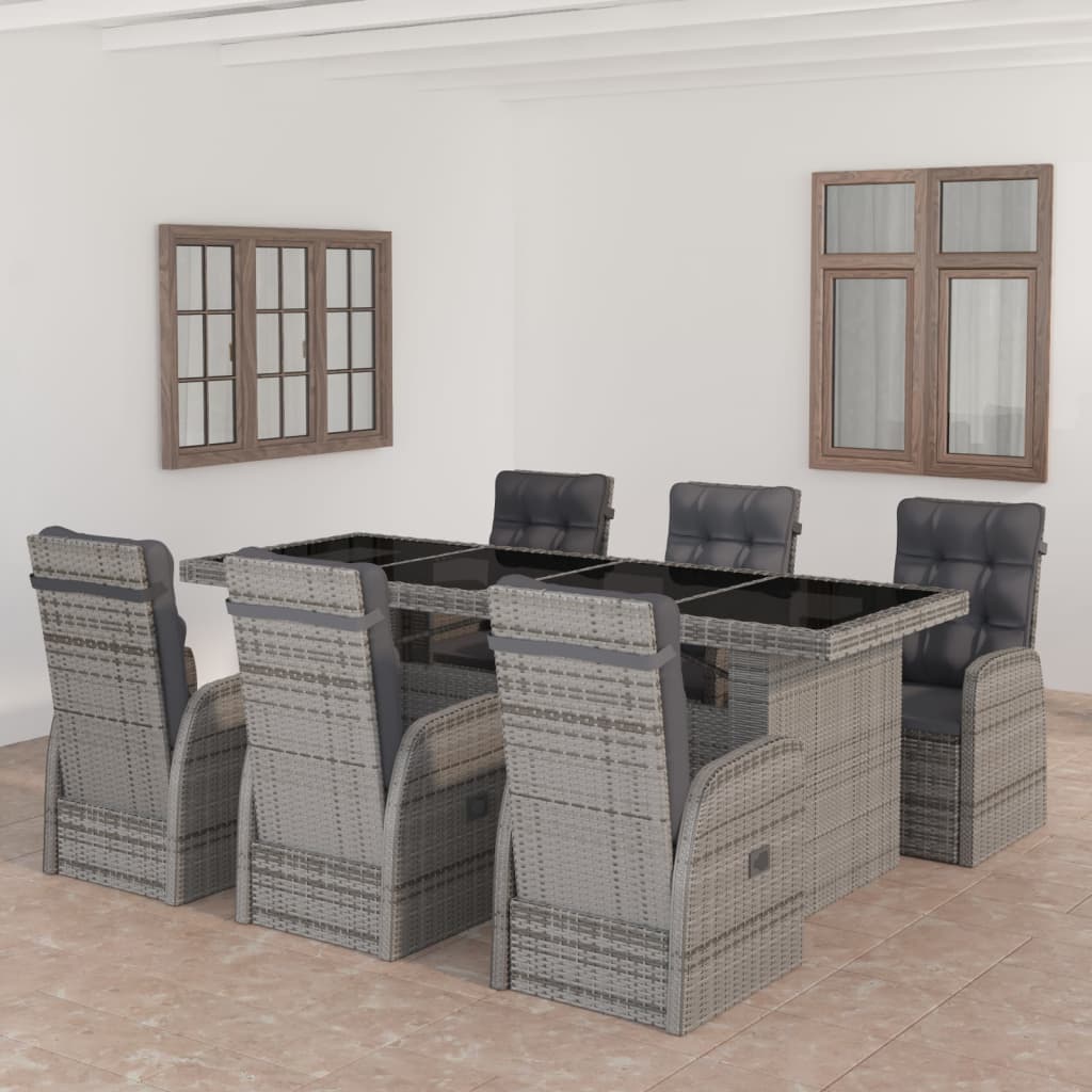 Vetonek Set de comedor de jardín 7 pzas y cojines ratán sintético gris