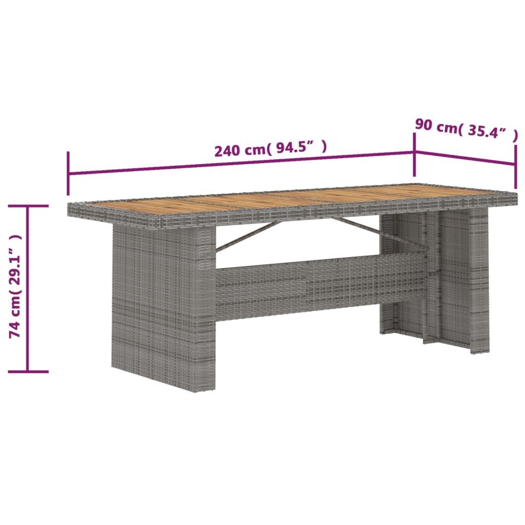 Set de comedor de jardín 7 pzas y cojines ratán sintético gris vidaXL