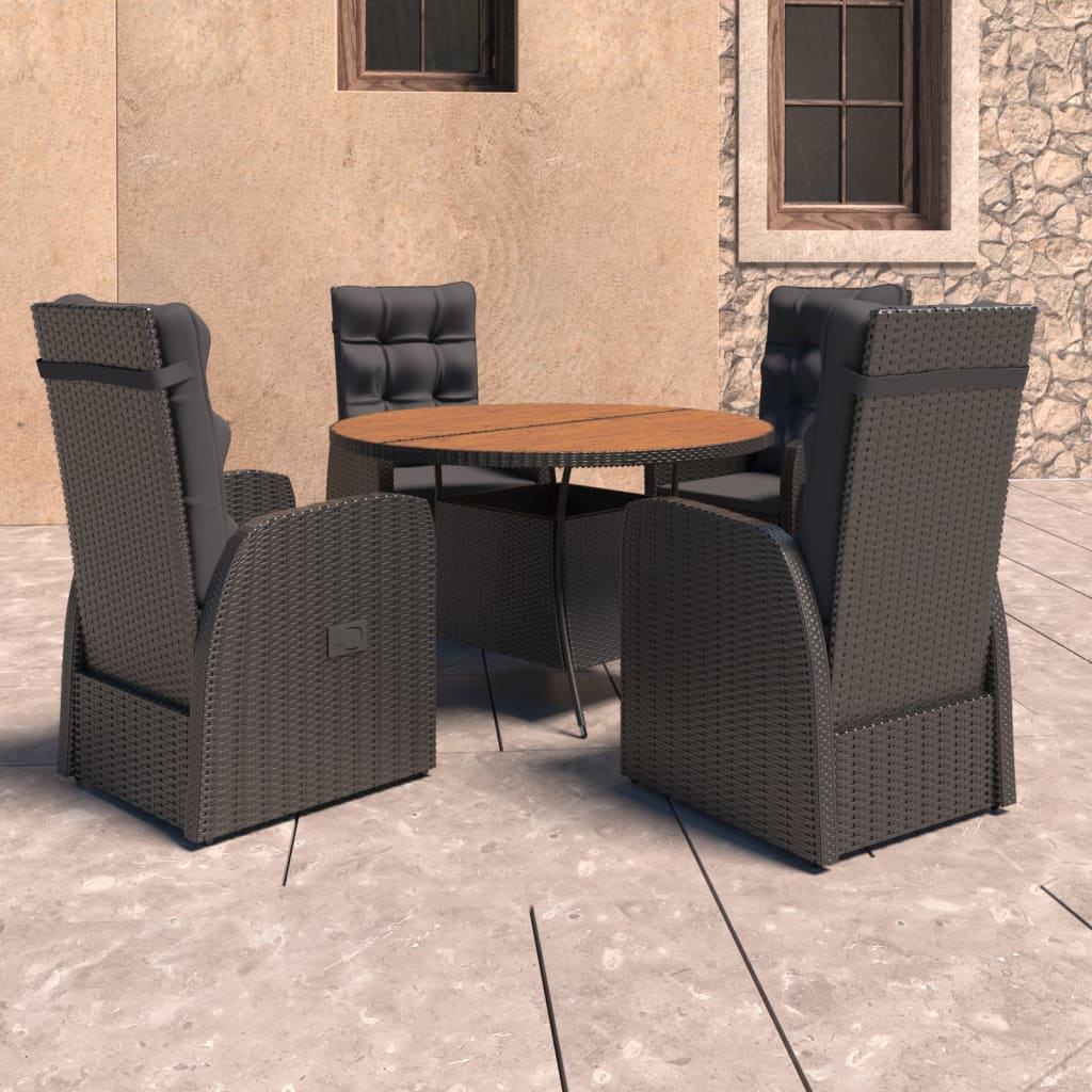 Vetonek Set comedor de jardín 5 piezas ratán sintético y cojines negro