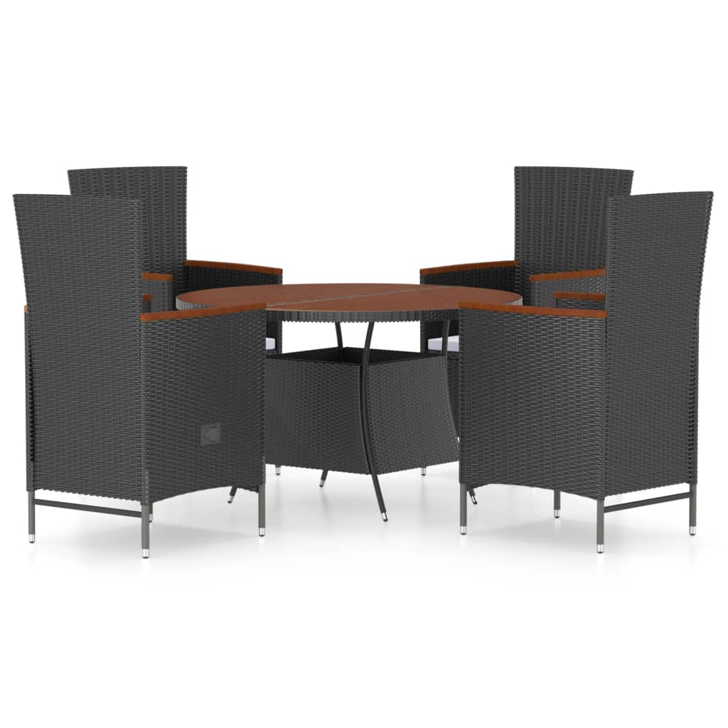 Set comedor de jardín 5 piezas ratán sintético y cojines negro - Vetonek