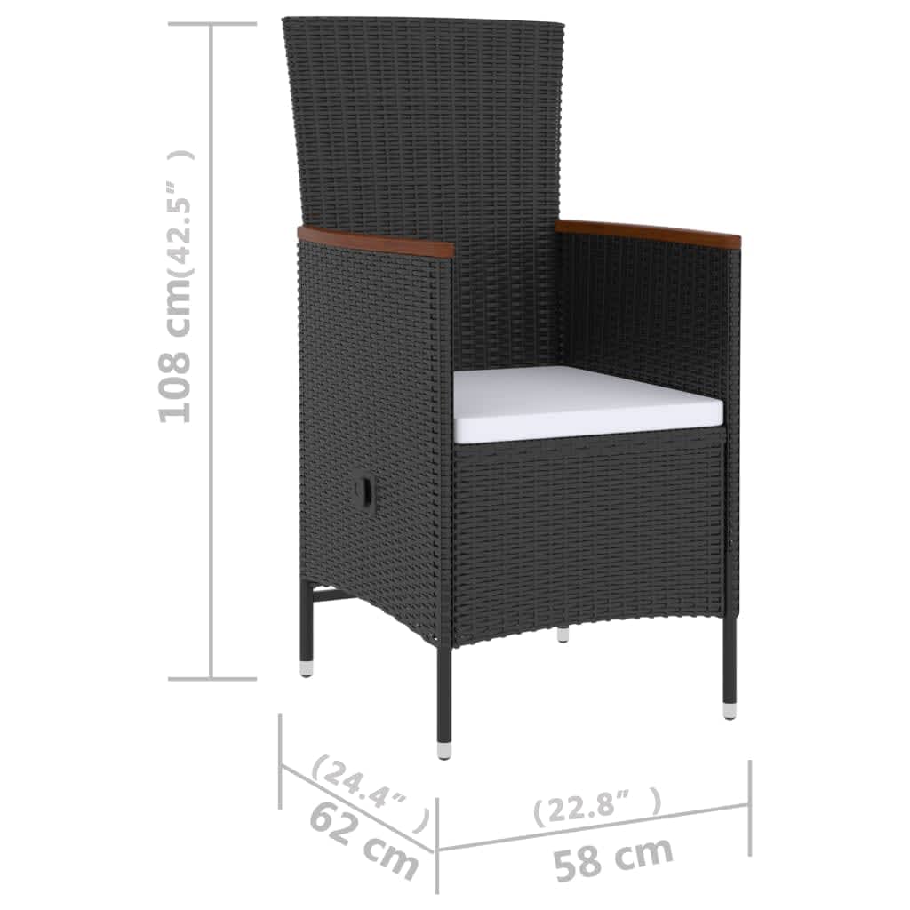 Set comedor de jardín 5 piezas ratán sintético y cojines negro vidaXL