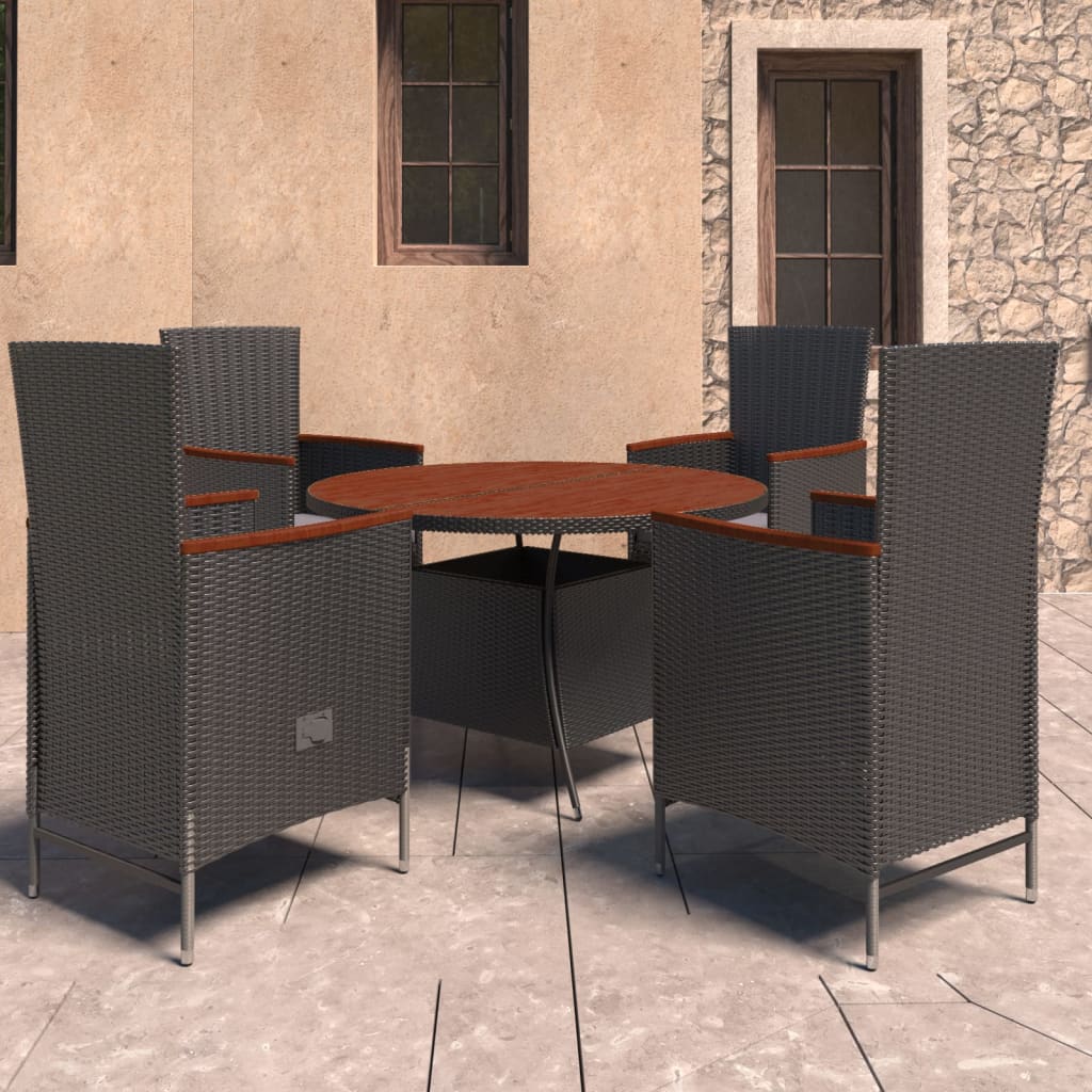 Set comedor de jardín 5 piezas ratán sintético y cojines negro vidaXL