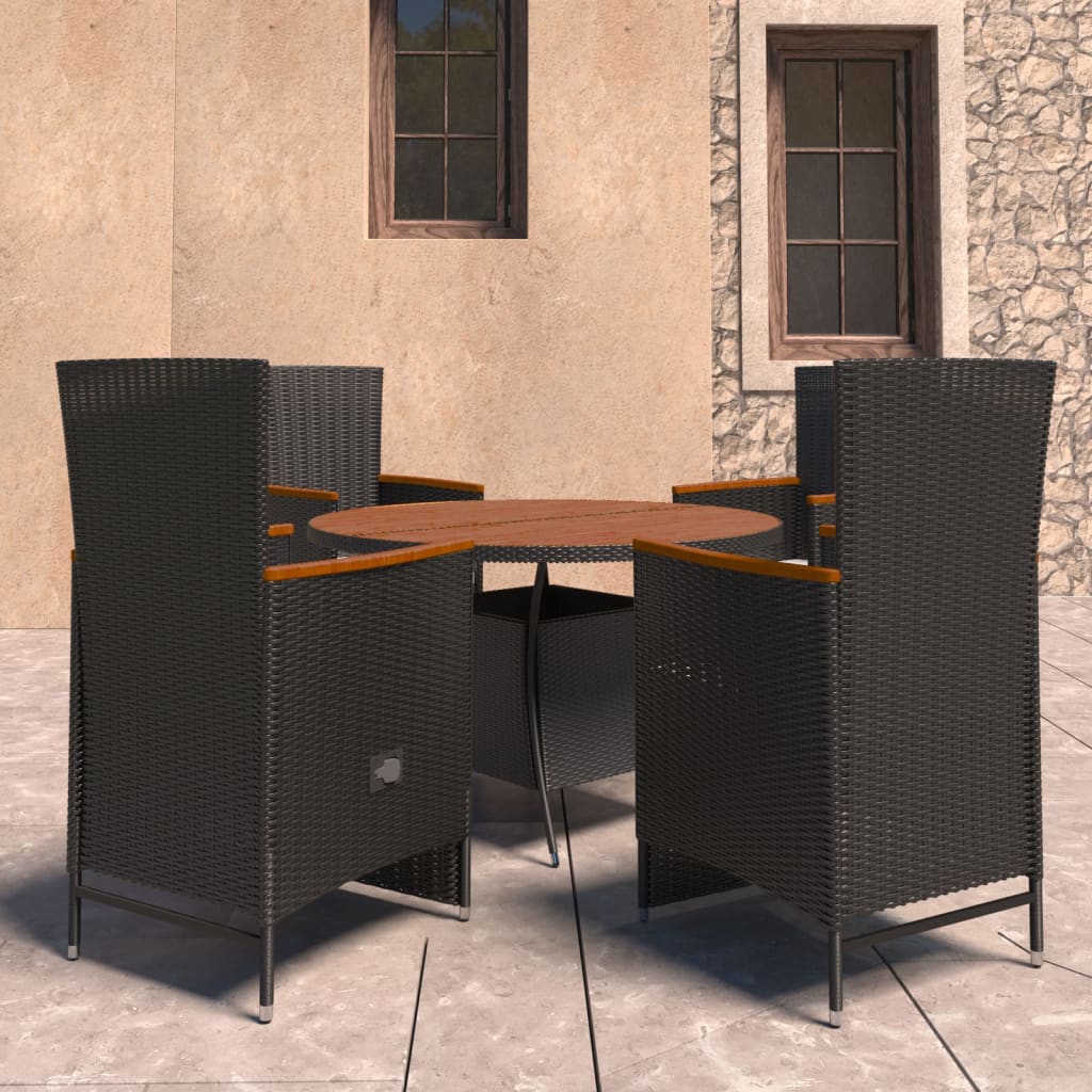 Vetonek Set comedor de jardín 5 piezas ratán sintético y cojines negro