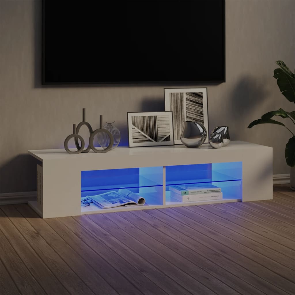 Vetonek Mueble de TV con luces LED blanco brillante 135x39x30 cm