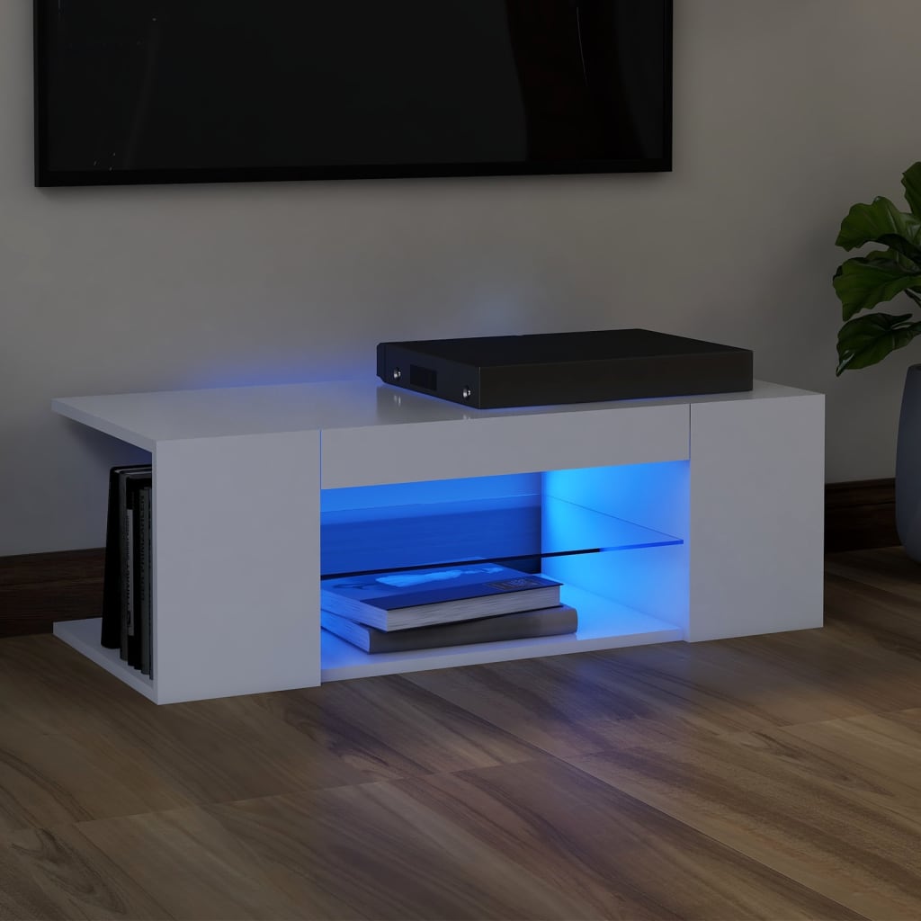 Vetonek Mueble de TV con luces LED blanco 90x39x30 cm