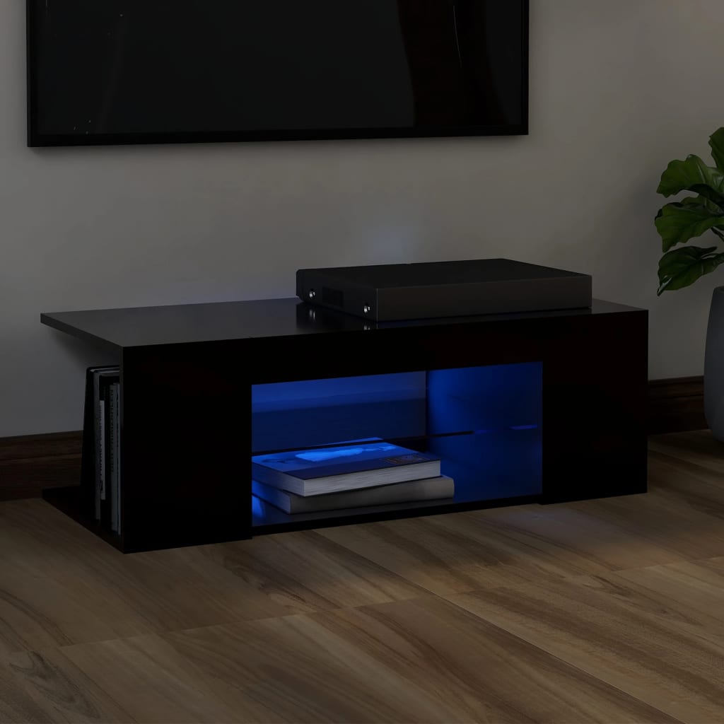 Vetonek Mueble de TV con luces LED negro 90x39x30 cm