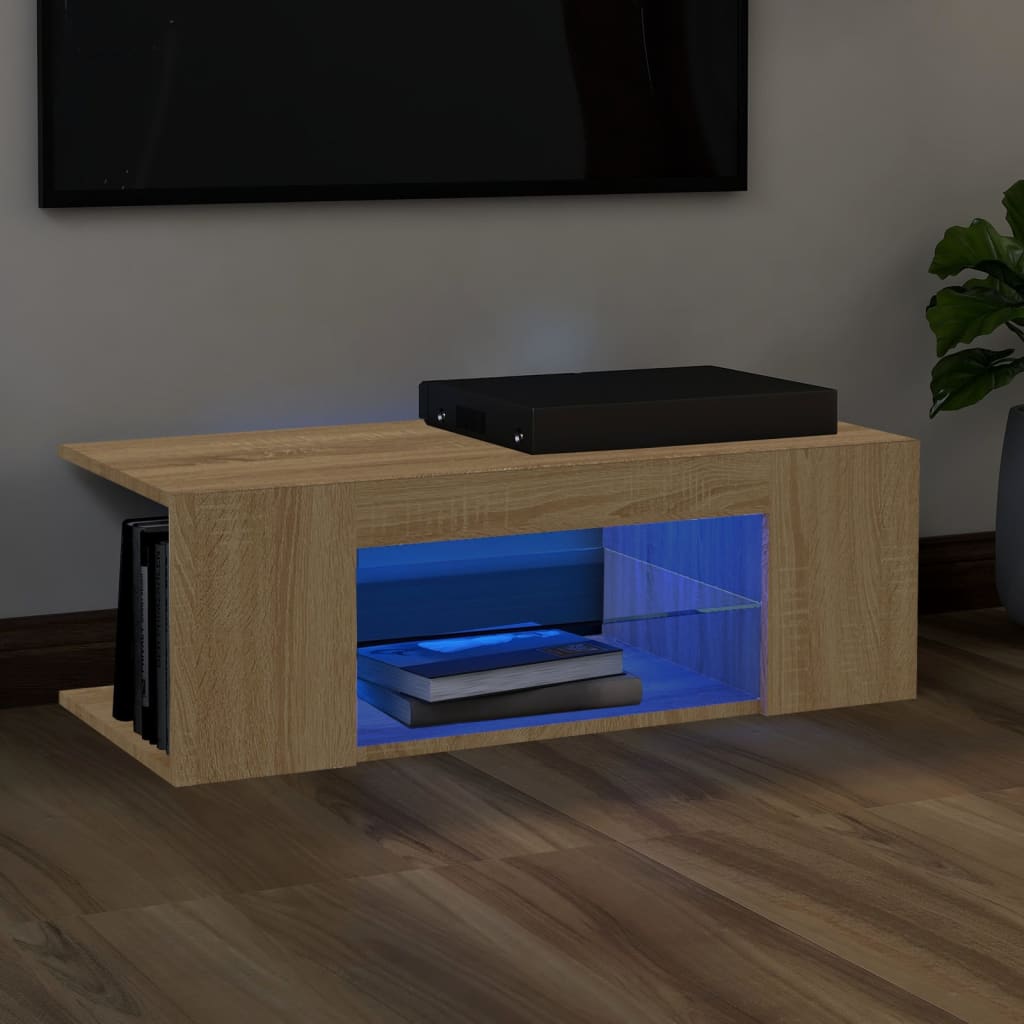 Vetonek Mueble de TV con luces LED roble Sonoma 90x39x30 cm