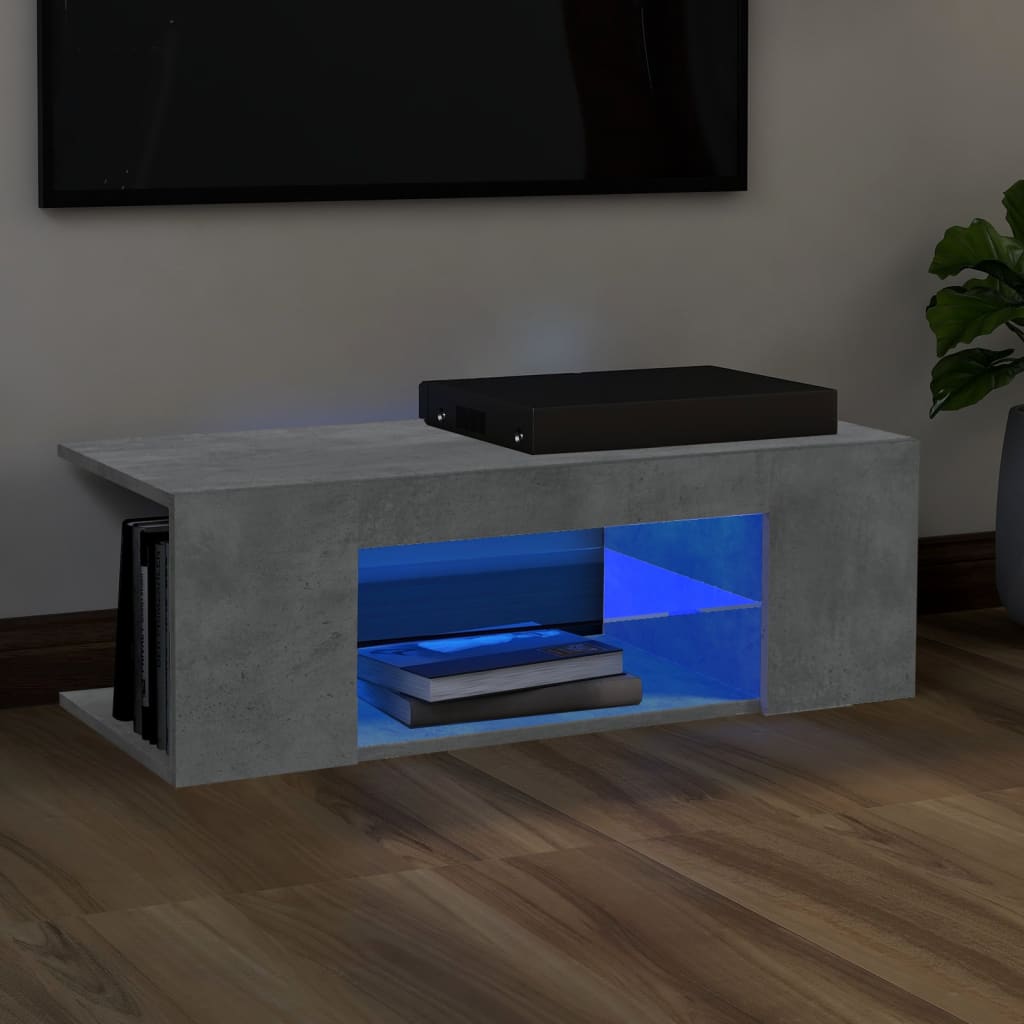 Vetonek Mueble de TV con luces LED gris hormigón 90x39x30 cm